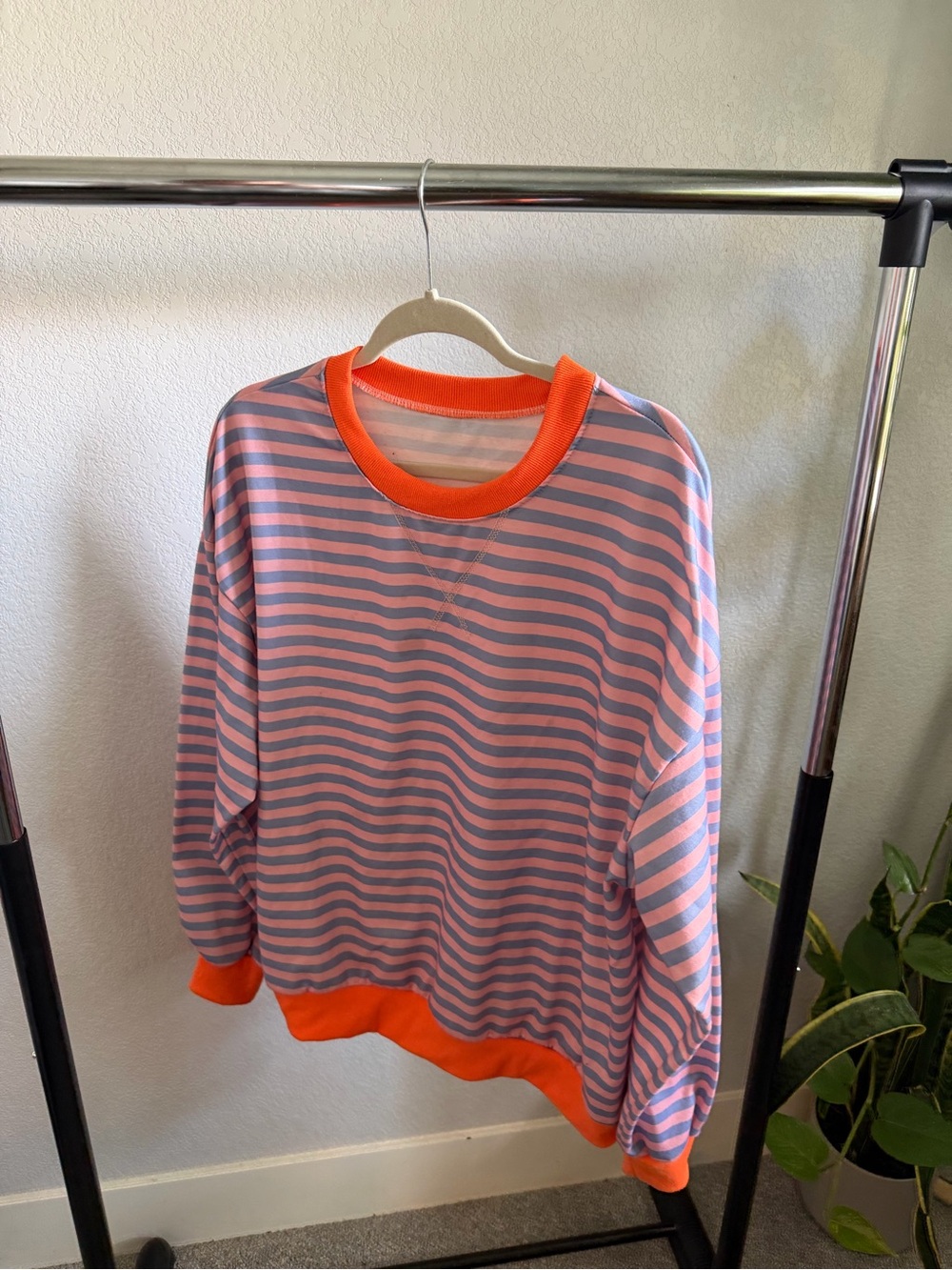 Women’s Striped Crewneck Sweatshirt - Orange & Pink